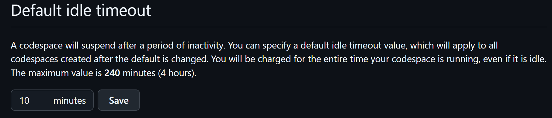 GitHub Codespace Default Idle Timeout