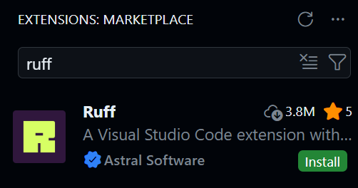 Install Ruff Extension