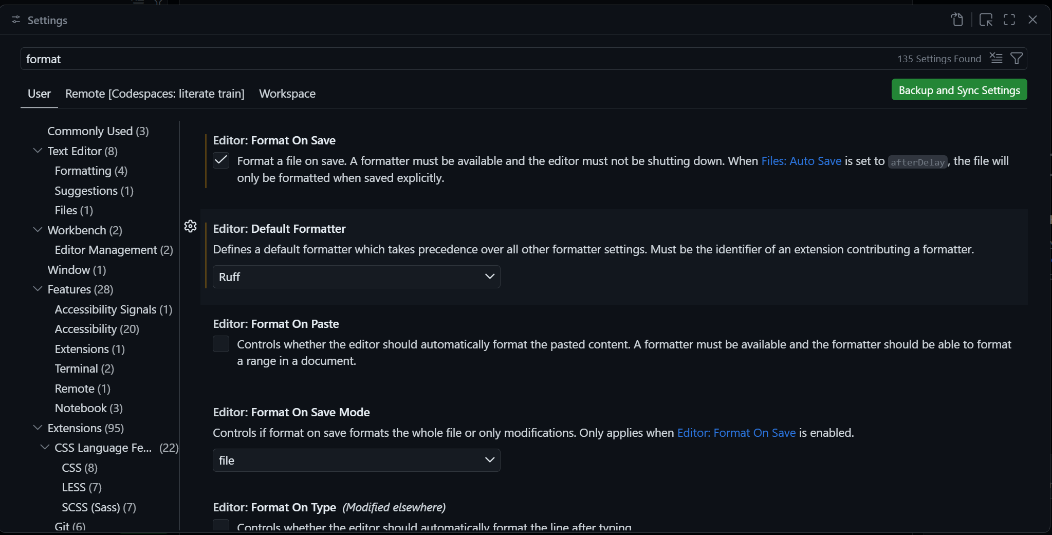 GitHub Codespace Settings Format