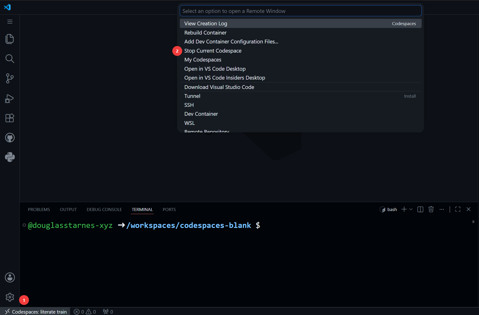 Stop GitHub Codespace